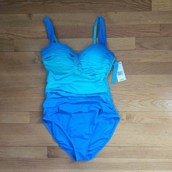 Bleu By Rod Beattie Shirred Underwire One-piece Swimsuit - Surf Bleu Size 10 - Picture 8 of 13